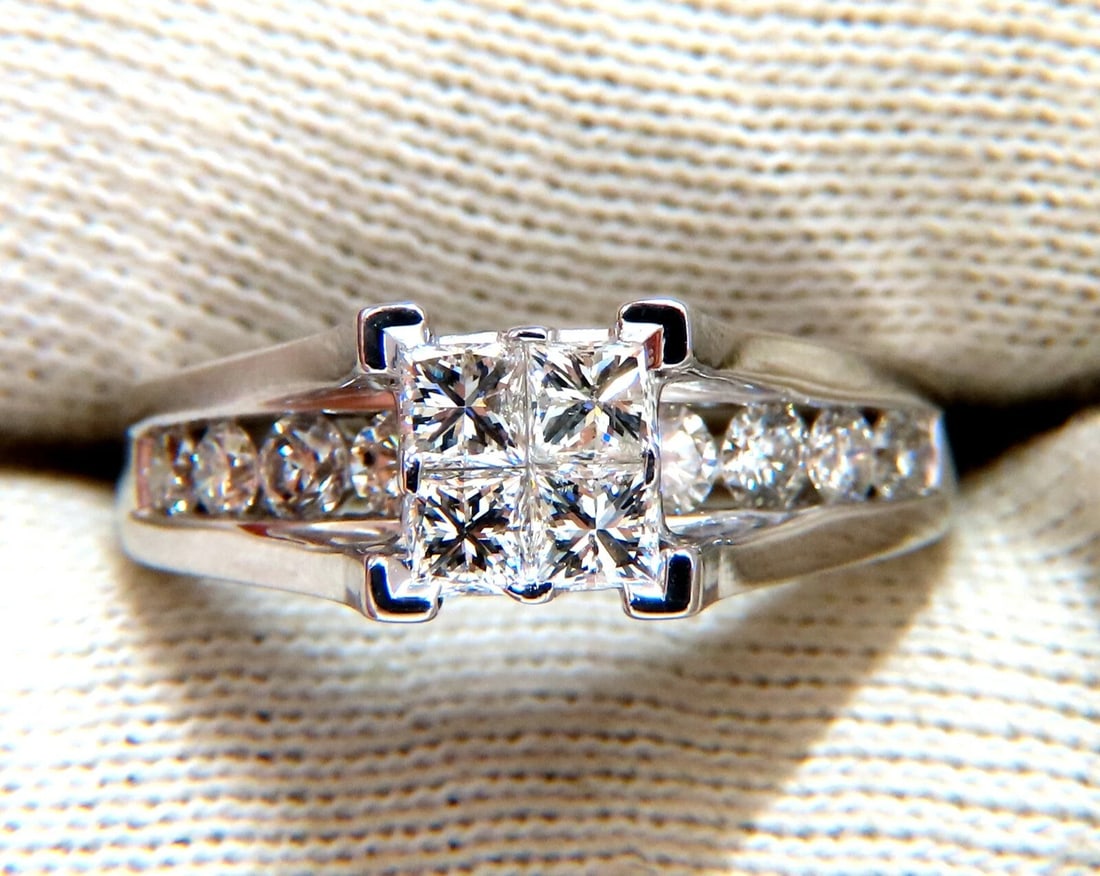 1.70ct Natural Princess & Round Cut Diamonds Ring 14kt. Solitaire Illusion *v - 6
