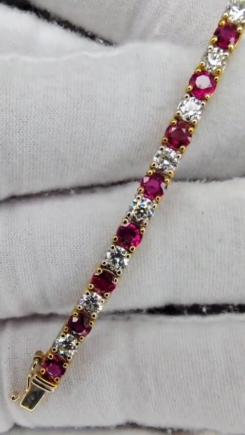 9.82ct Natural Ruby Diamonds Alternating Tennis Bracelet 14kt *v - 3