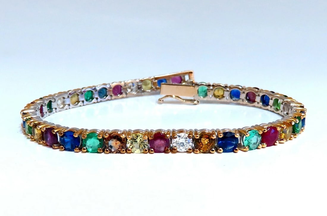 14.43Ct Natural Gem-Line Emerald Sapphire Ruby Bracelet 14Kt** - 4
