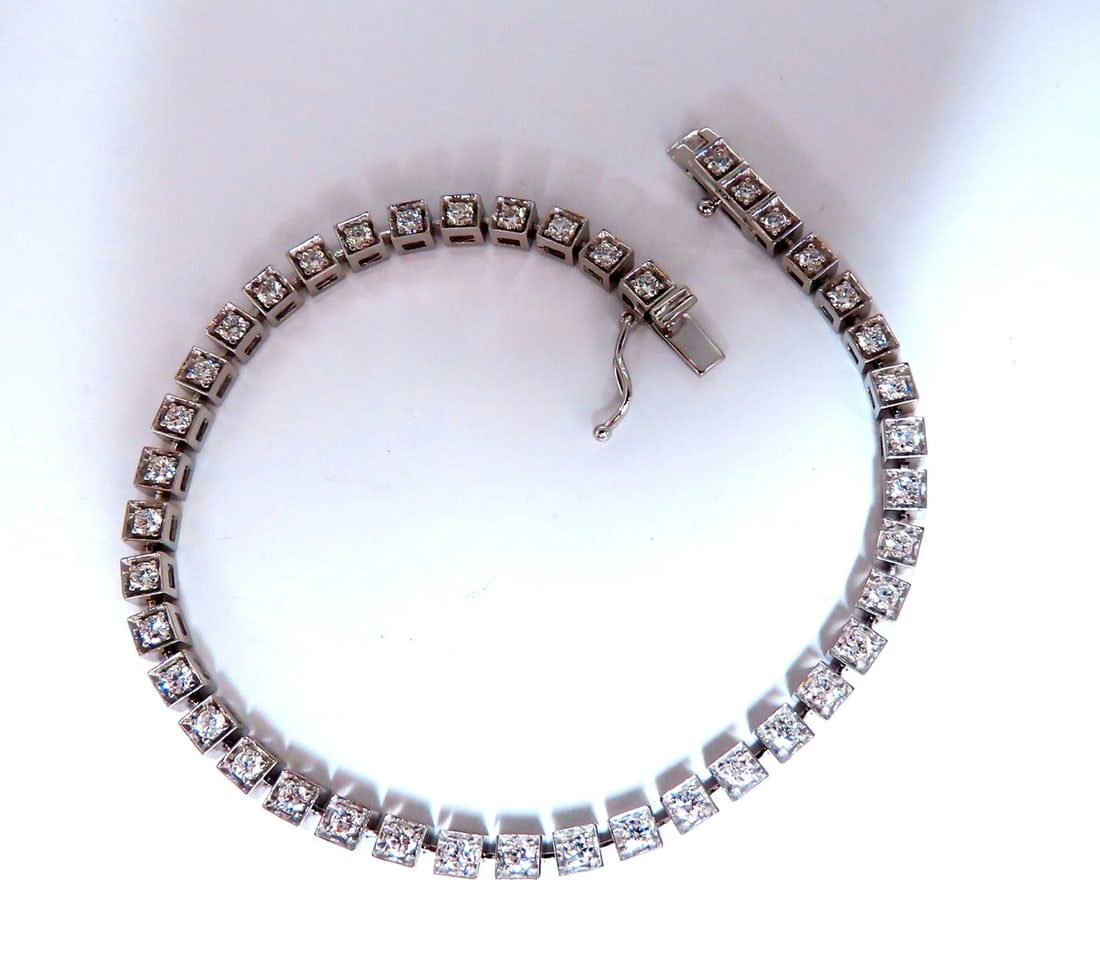 1.55ct Natural Diamonds Tennis Bracelet 14kt Gold Squared Box Bead Set *v - 5