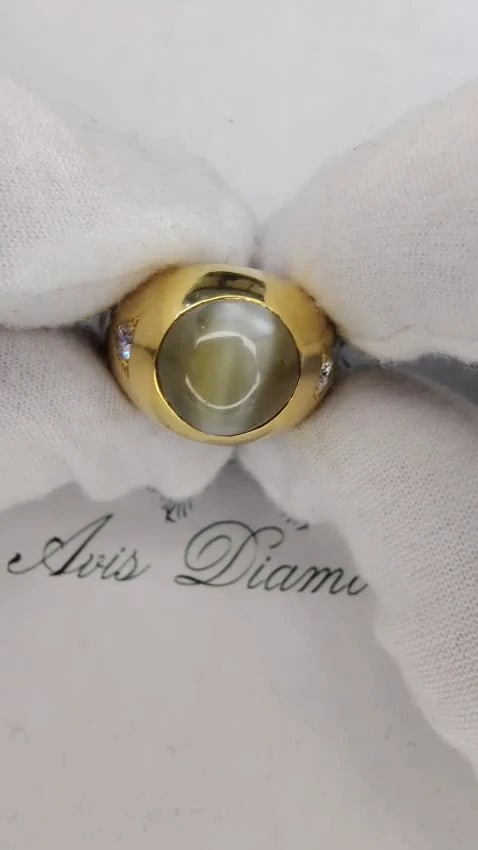 GIA Certified Natural Chrysoberyl Cats Eye Mens Diamond Signet Ring 18kt *v - 3