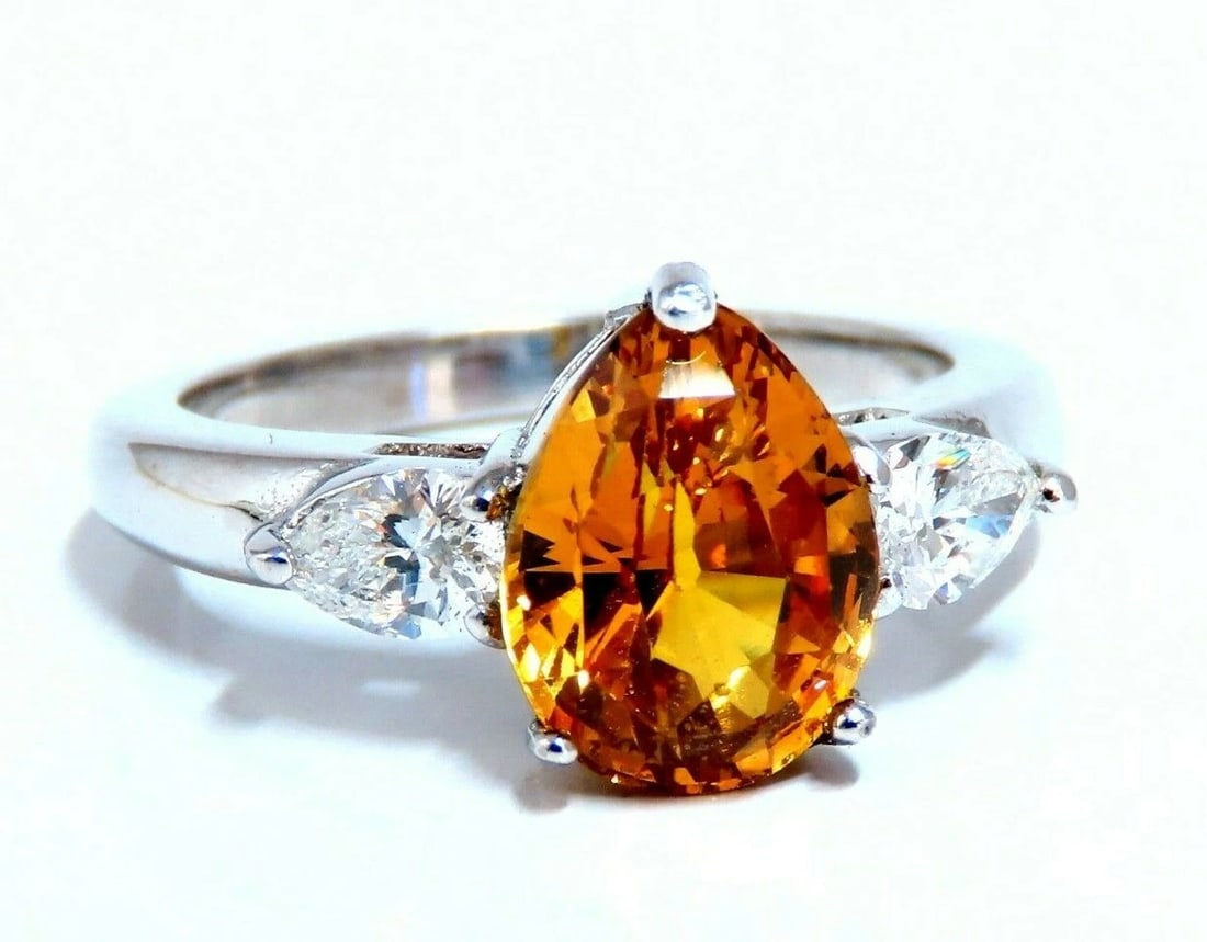 GIA Certified 3.15ct Natural No Heat Yellow Orange Sapphire Diamonds Ring 14kt*v - 2