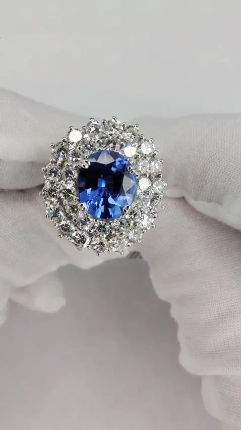 GIA Certified 3.55ct Natural No Heat Blue Sapphire Cocktail Cluster Ring 18kt *v - 3