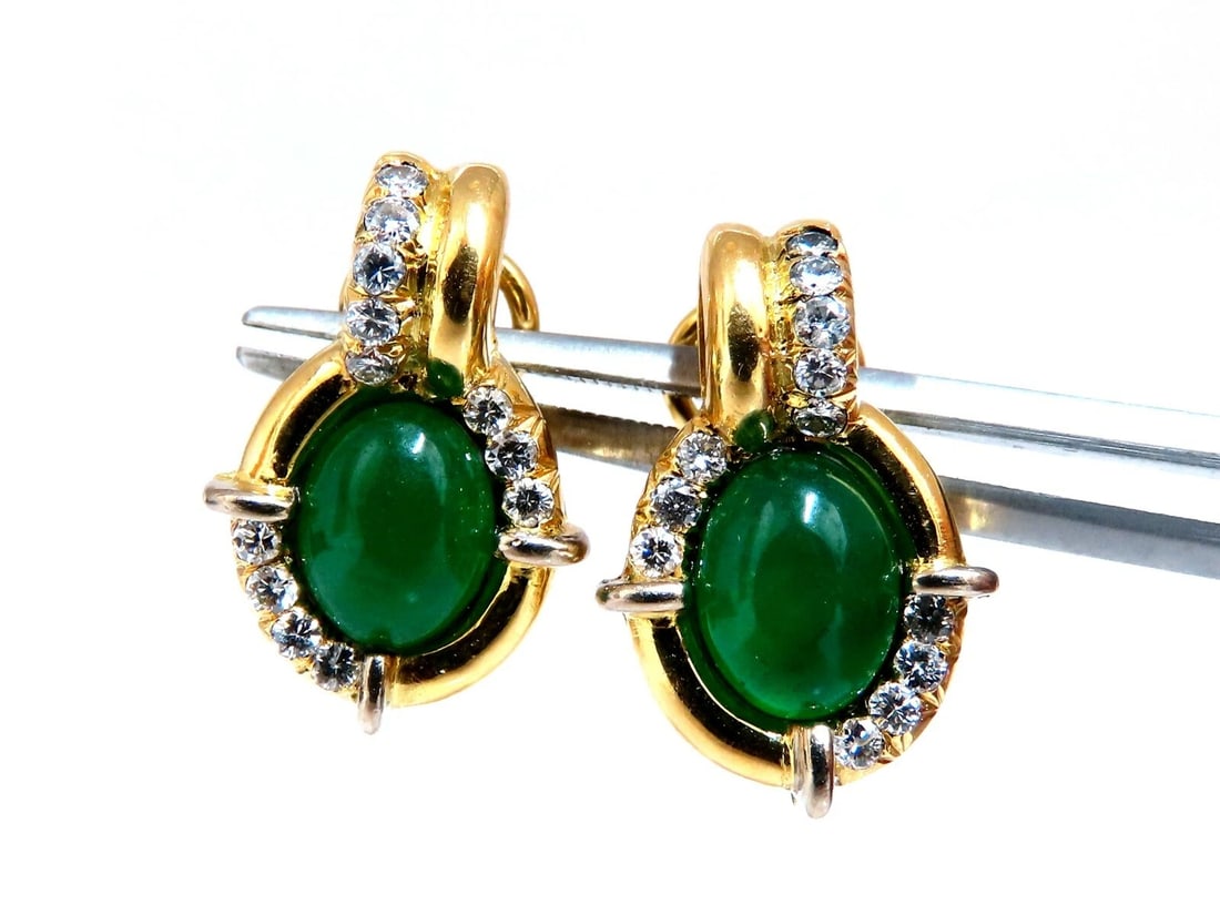 Natural Mint Green Quartz Diamond Clip Earrings Contemporary Deco 18kt** - 4