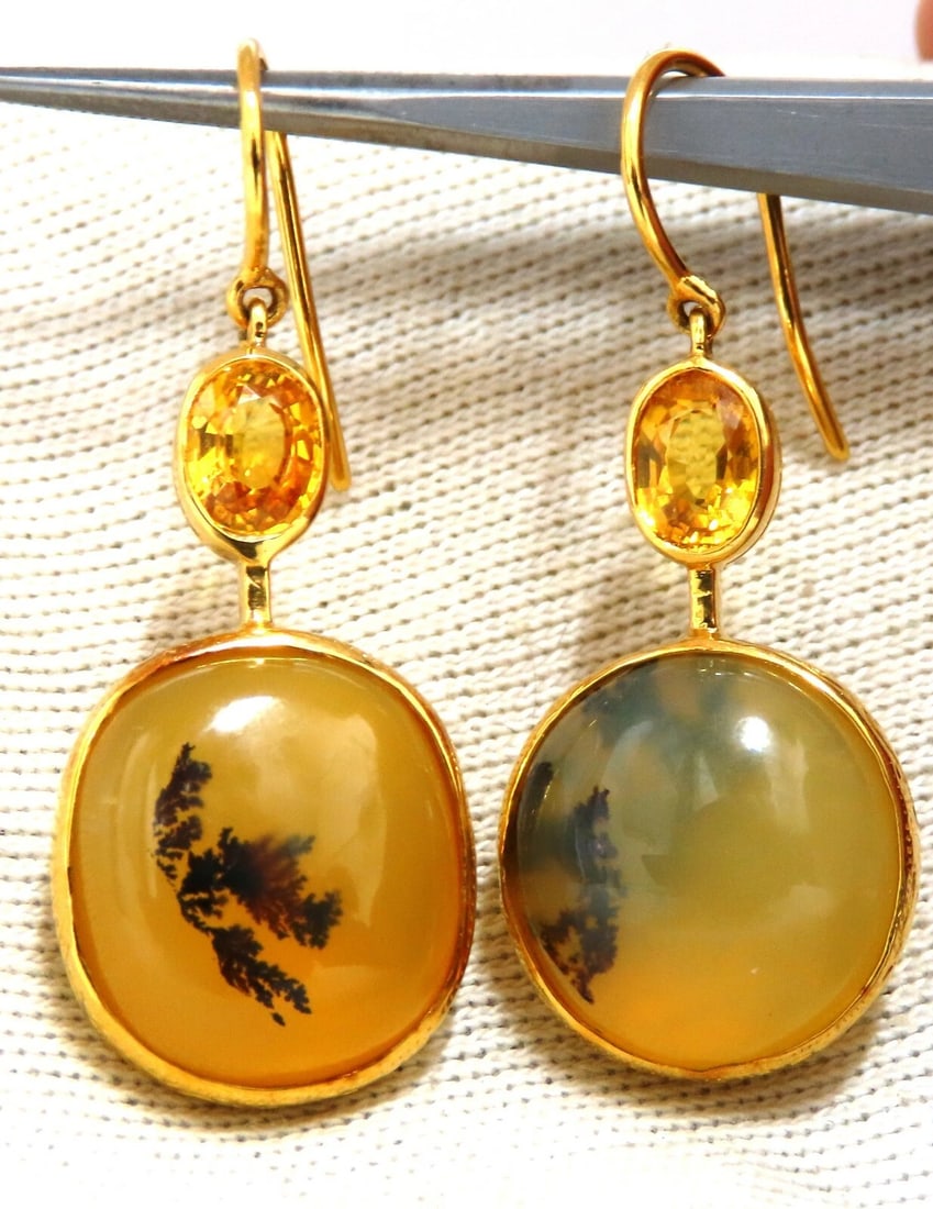 Natural Opal & Yellow Sapphire Dangle Earrings 18kt** - 4