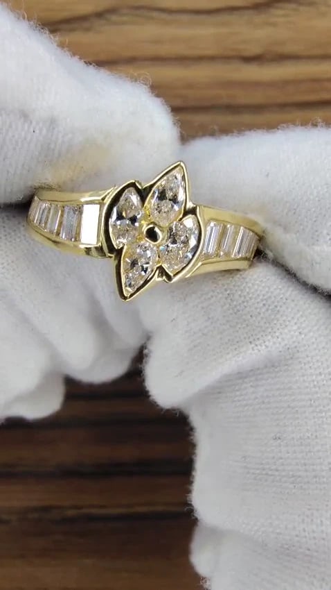 1.10ct. Natural Marquise Diamonds Cluster Ring 18kt Gold Baguette Accents *v - 3