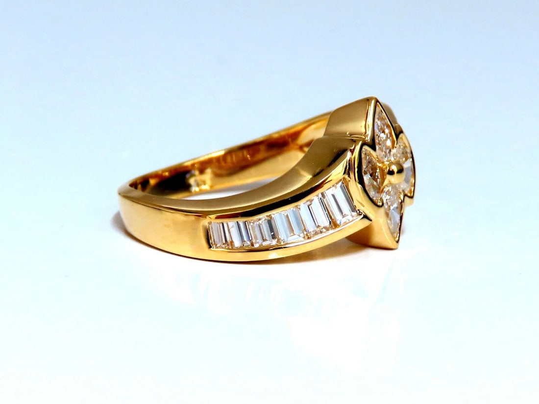 1.10ct. Natural Marquise Diamonds Cluster Ring 18kt Gold Baguette Accents *v - 6