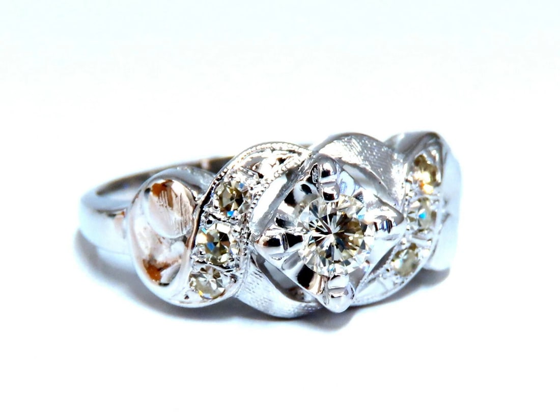 .45ct Vintage Revival Natural Diamonds Ring 14 Karat *v: Title: .45ct Vintage Revival Natural Diamonds Ring 14 Karat *v Description: Victorian Revival Deco .25ct Natural Diamonds ring. Single cut brilliant Round: 4mm diameter VS2 Clean clarity H-color Side 