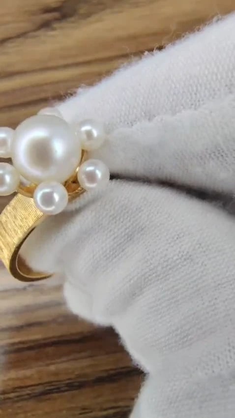 Handmade Pearl Raised Cluster Ring 14kt *v - 3