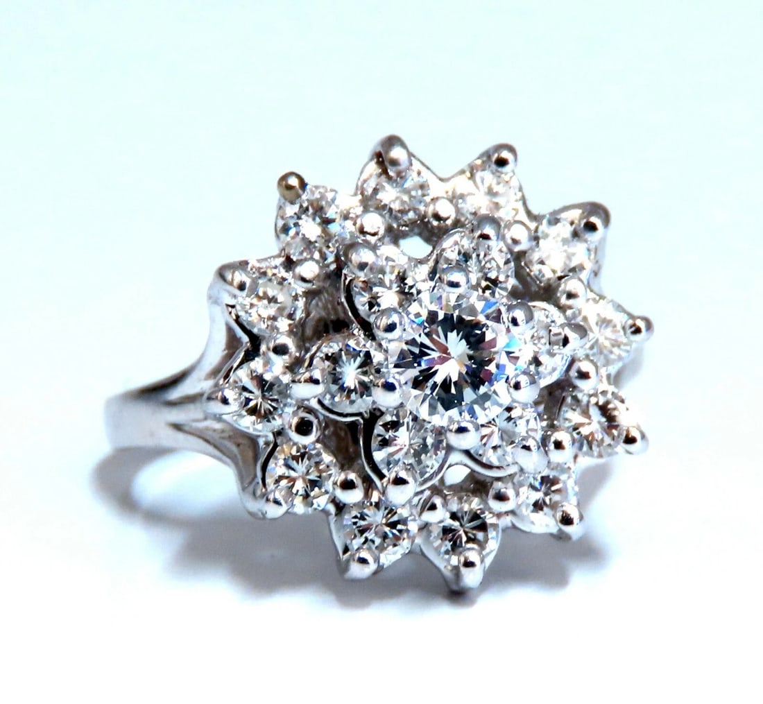 1.12ct natural diamonds raised cluster ring 14kt white gold *v: Title: 1.12ct natural diamonds raised cluster ring 14kt white gold *v Description: MAGNIFICENT JEWELS 1.12ct. Natural round diamonds cluster ring. (center: .25ct) Rounds & Full cut Brilliants G-color