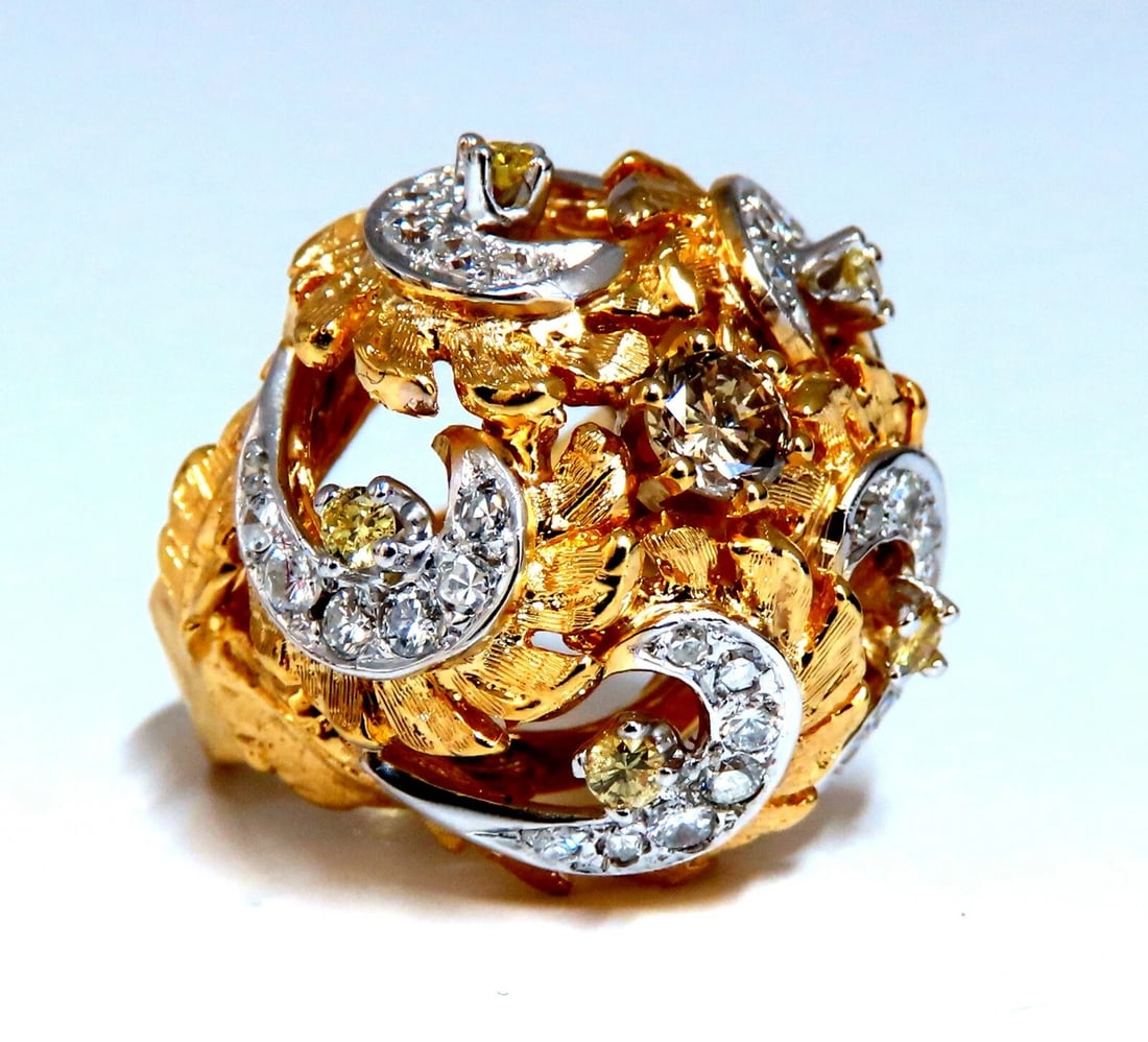Natural Fancy Color Diamonds Raised Dome Florentine Ring 14kt *v: Title: Natural Fancy Color Diamonds Raised Dome Florentine Ring 14kt *v Description: Fancy Yellow Cluster Florentine Ring .45ct. Natural Fancy Brown Gray Diamond Round Cut Si-1 clarity 3.7mm diameter 