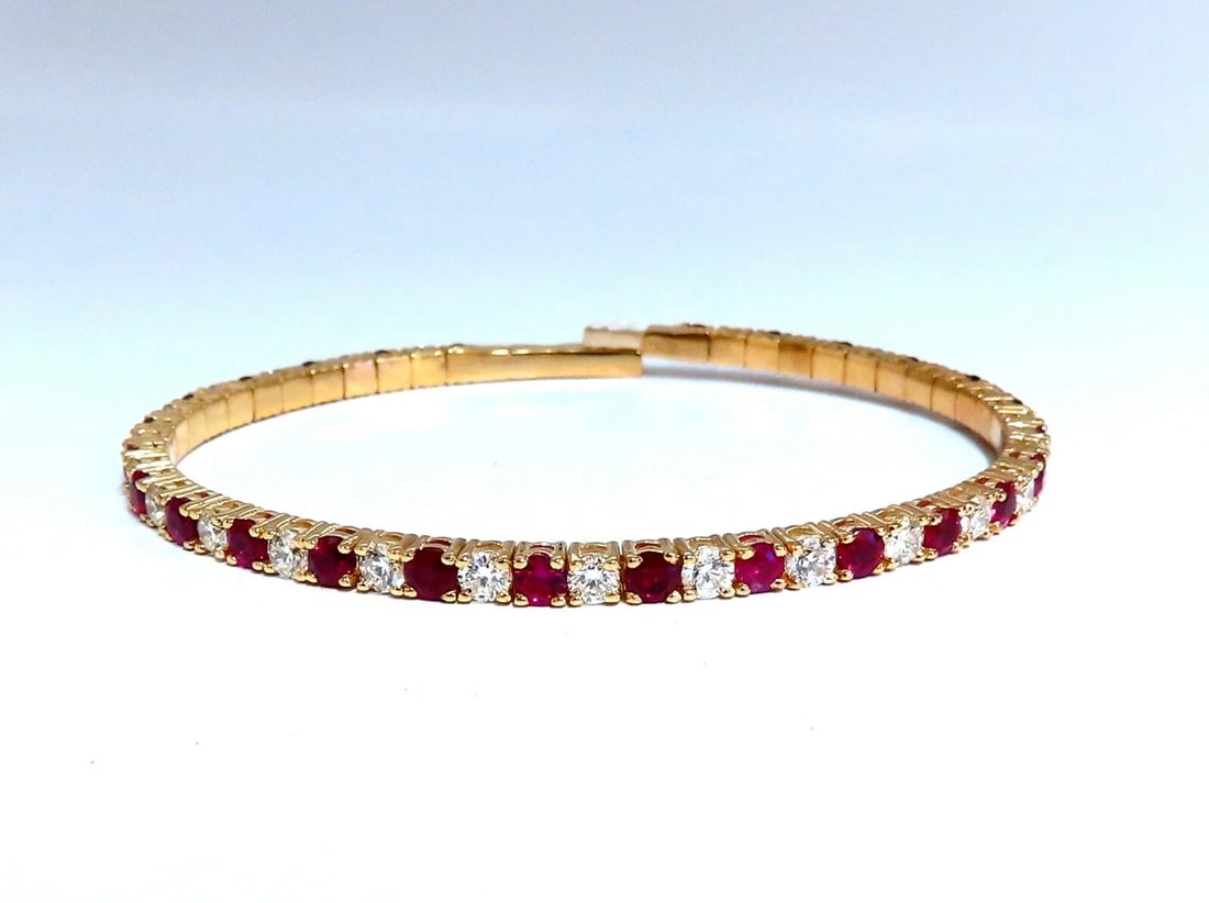 7.80ct natural round cut ruby diamonds bangle bracelet 14kt Flex *v (1 of 7)