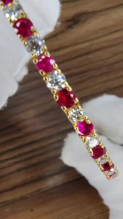 7.80ct natural round cut ruby diamonds bangle bracelet 14kt Flex *v - 3