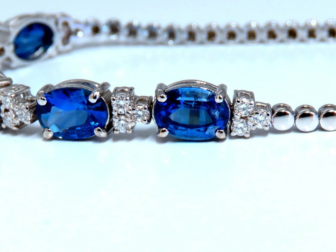 6.38ct natural Vivid royal blue round sapphires diamond bracelet 14 Karat *v - 6