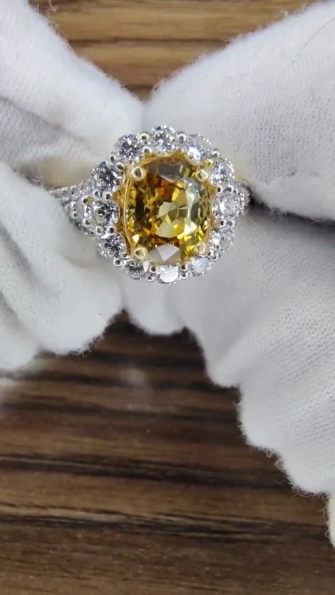 GIA Certified 2.59Ct Natural Yellow Natural Sapphire Diamonds Ring 14kt *v - 3