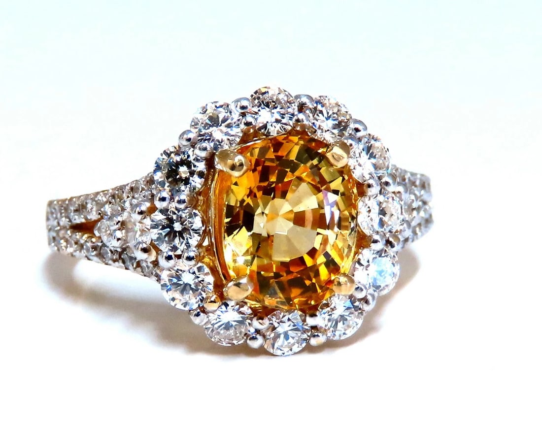 GIA Certified 2.59Ct Natural Yellow Natural Sapphire Diamonds Ring 14kt *v - 4