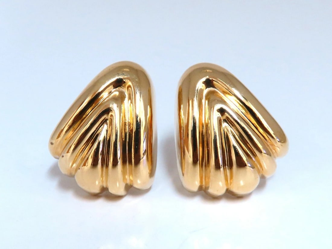 14kt Gold Textured Iconic Clip Earrings & Omega**: Title: 14kt Gold Textured Iconic Clip Earrings & Omega** Description: Textured Clip Earrings Measurements of Earrings: Measurements: 1.1 x .91 Inch Depth: .44inch Comfortable Omega Clips 10.7 grams / 