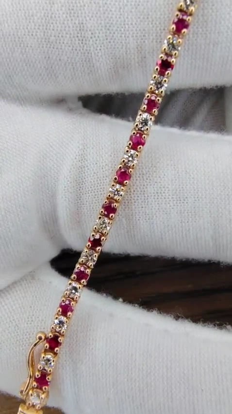 3ct vivid red natural ruby diamonds alternating tennis bracelet 14kt *v - 3