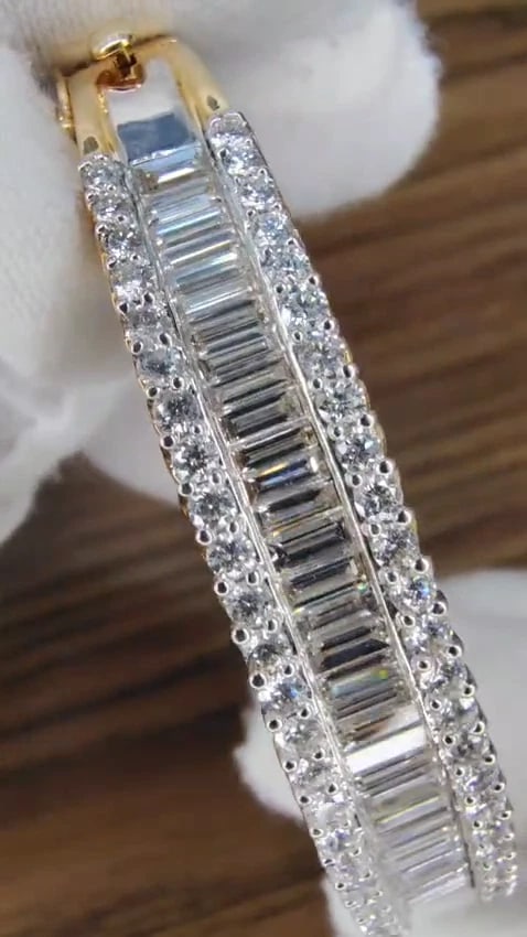 5.23ct Baguette & Rounds Diamond Three Row Bracelet 14kt *v - 3