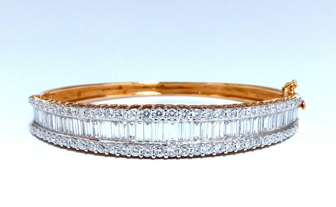 5.23ct Baguette & Rounds Diamond Three Row Bracelet 14kt *v - 4