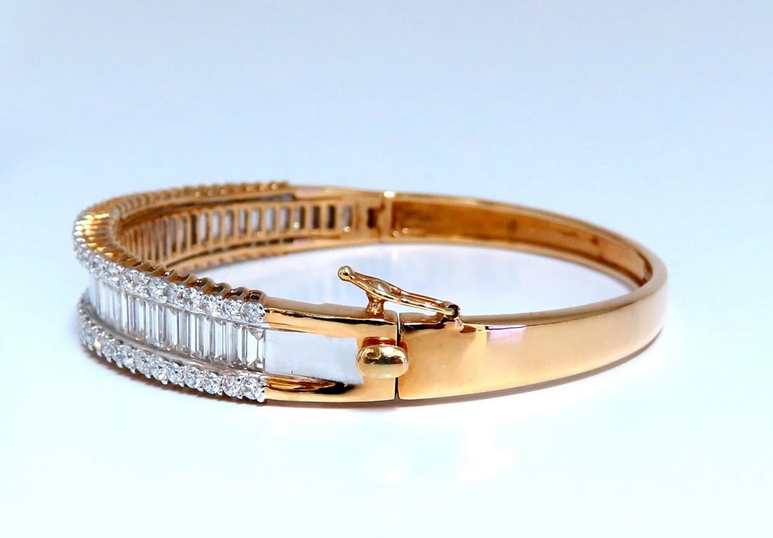5.23ct Baguette & Rounds Diamond Three Row Bracelet 14kt *v - 6