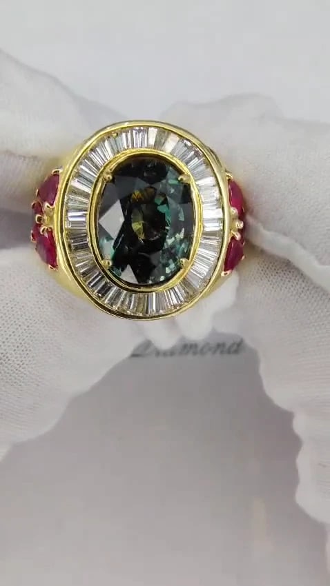 GIA Certified 7.71ct Natural Green Blue Sapphire Diamond Ring 18kt Unisex *v - 3