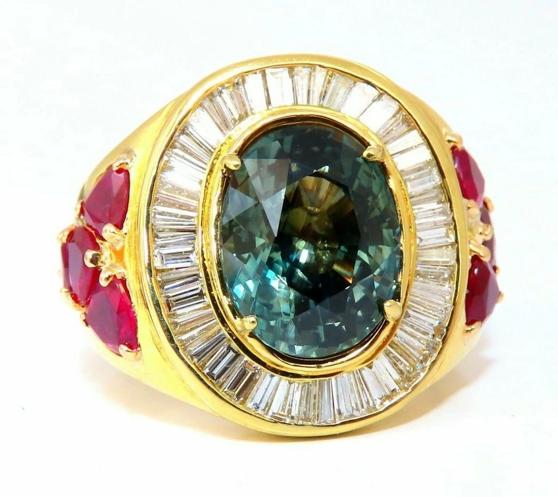 GIA Certified 7.71ct Natural Green Blue Sapphire Diamond Ring 18kt Unisex *v - 4