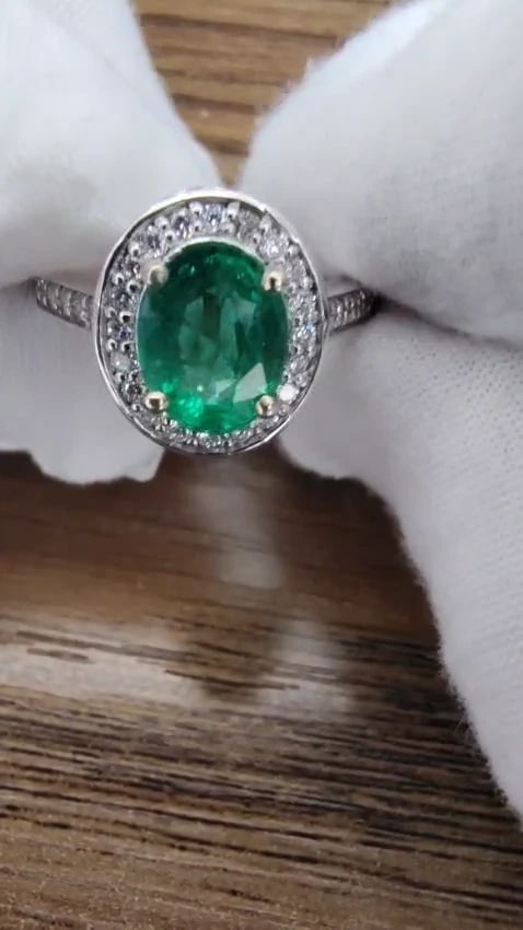 3.08ct Natural Vivid Green Emerald Diamonds Halo Ring 14kt *v - 3