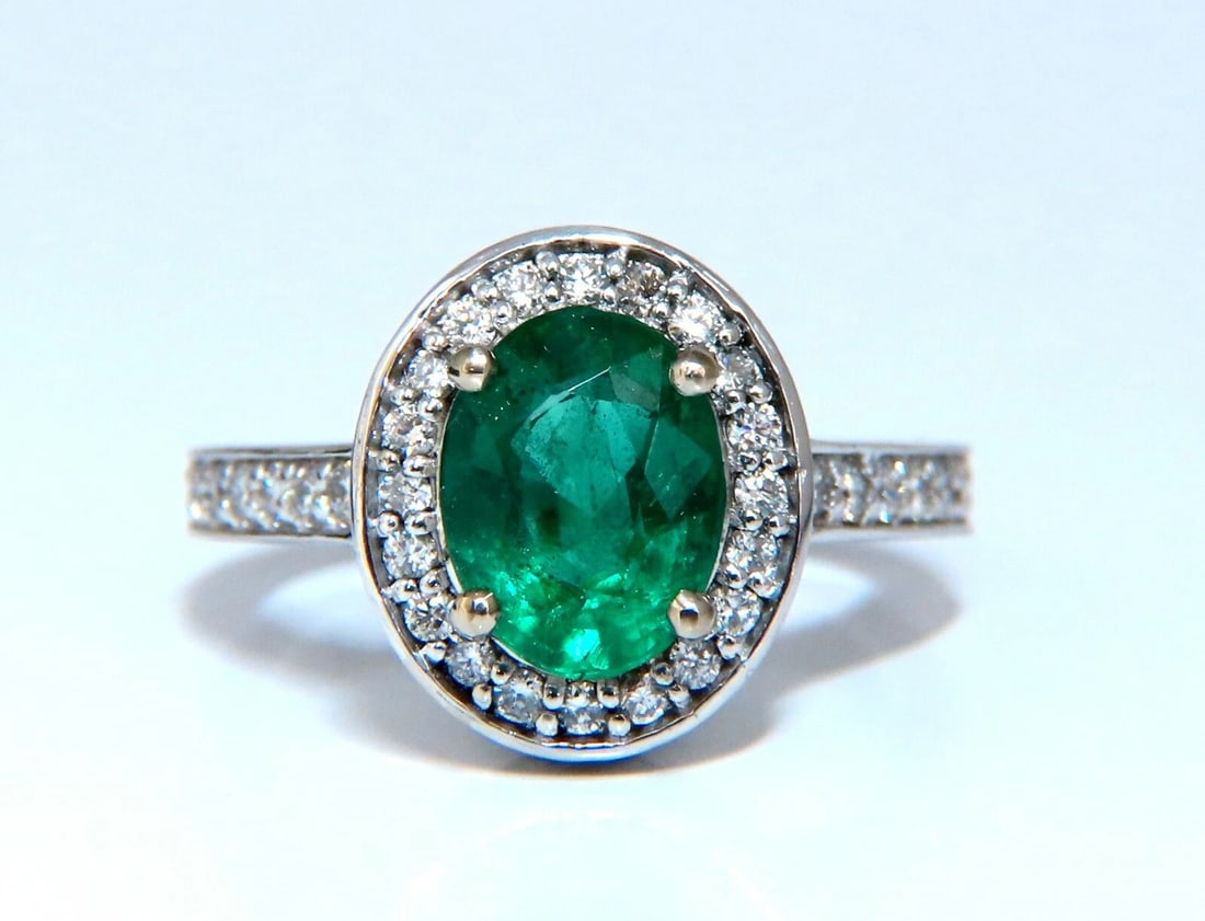 3.08ct Natural Vivid Green Emerald Diamonds Halo Ring 14kt *v - 4