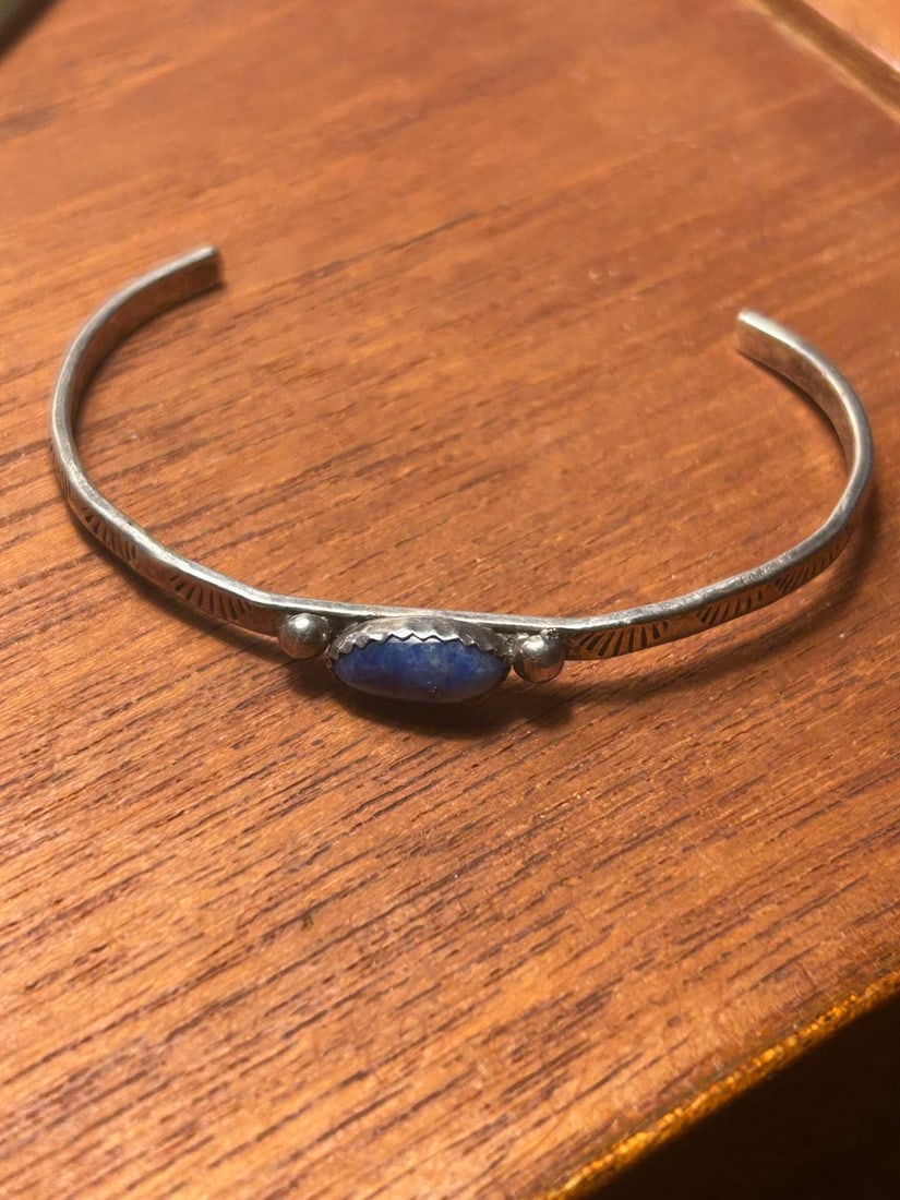 Native American Sterling Silver and Lapis Lazuli Cuff Bracelet - 2