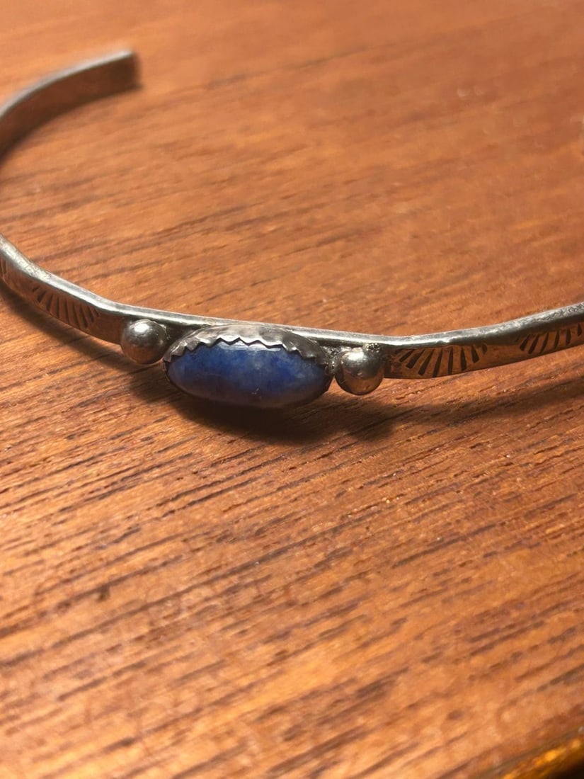 Native American Sterling Silver and Lapis Lazuli Cuff Bracelet - 3
