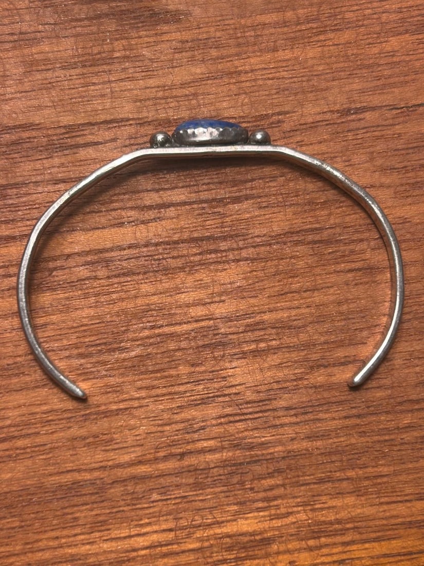 Native American Sterling Silver and Lapis Lazuli Cuff Bracelet - 5