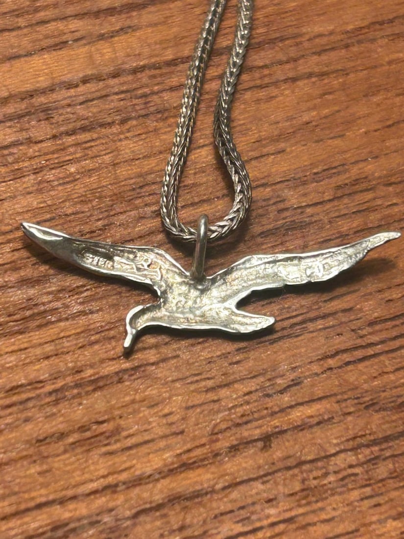 Sterling Silver Soaring Bird Pendant Necklace - 7