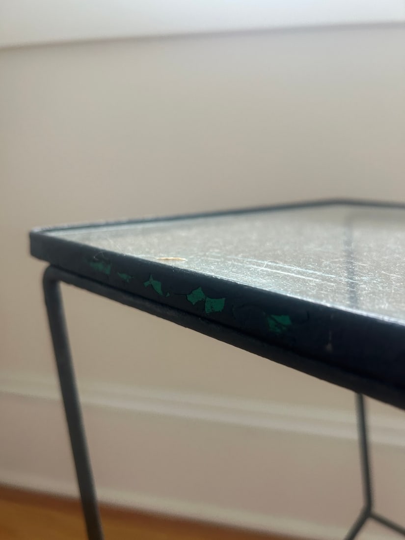 Mid-Century Modern Wrought Iron and Glass Side Table - 3