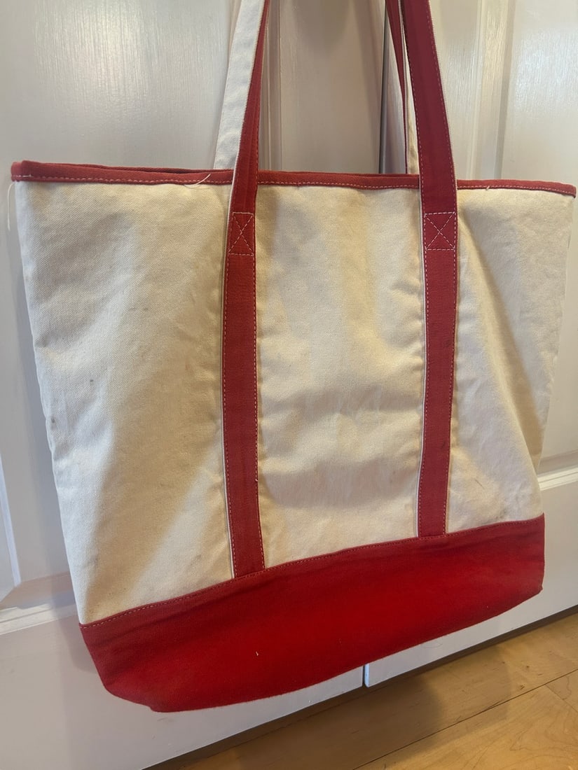 Vintage Red and Cream Canvas Tote Bag - 2