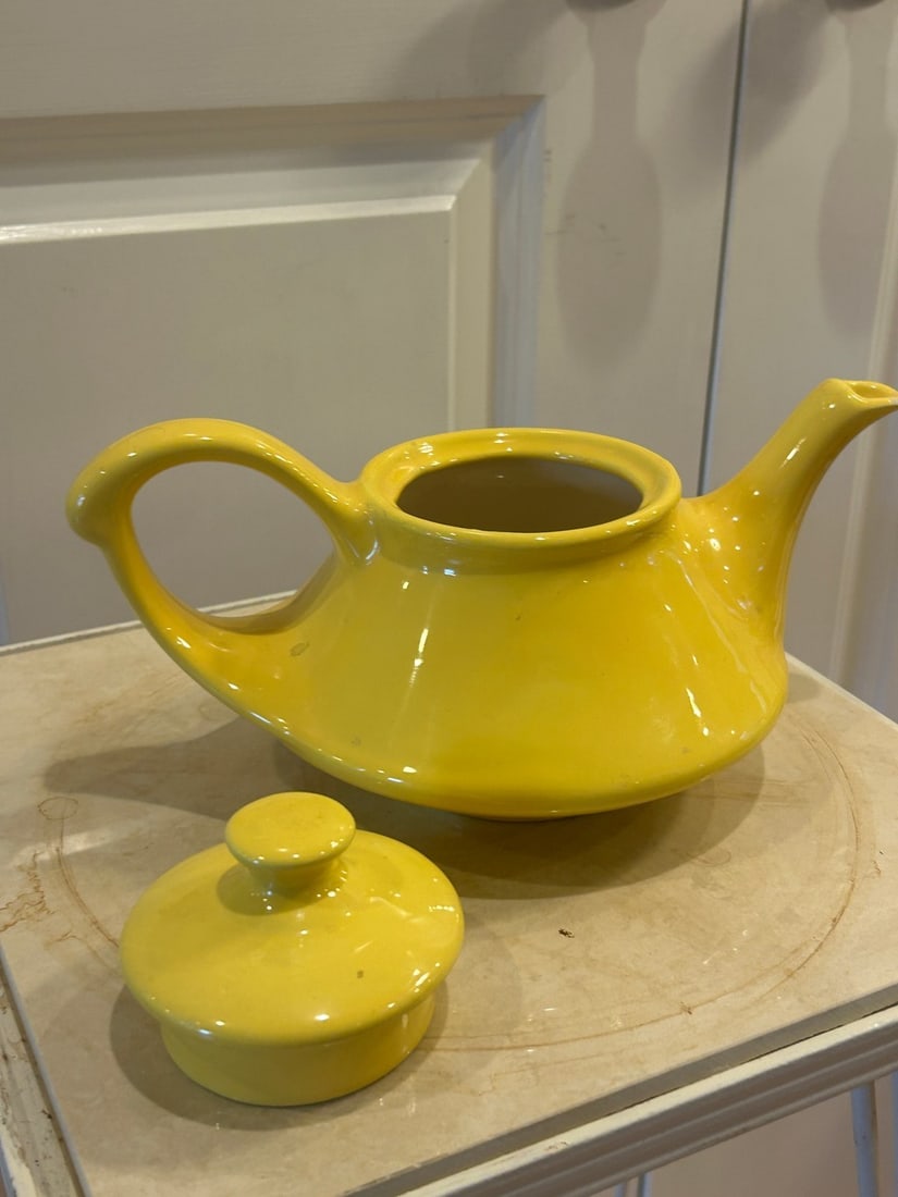 Bright Yellow Glazed Ceramic Teapot - 3