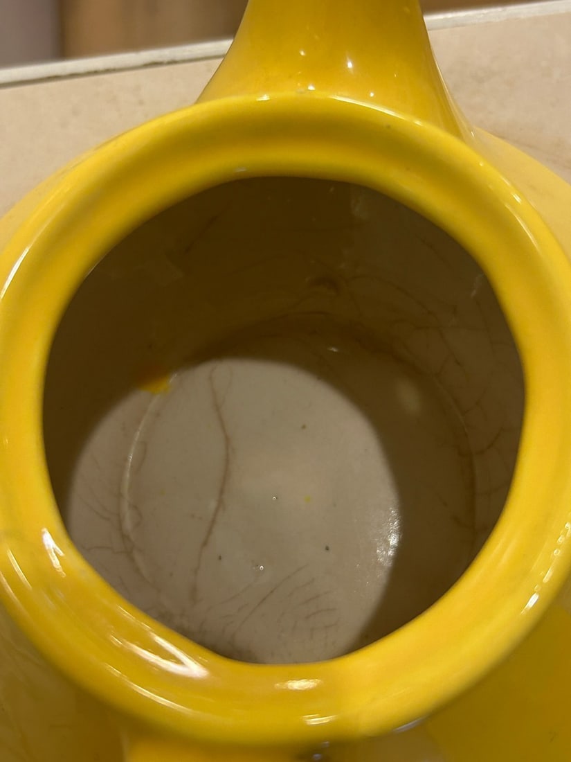 Bright Yellow Glazed Ceramic Teapot - 4