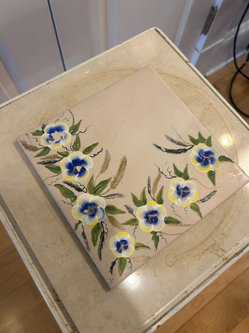 Hand-Painted Floral Ceramic Tiles, Set of 2 - 2