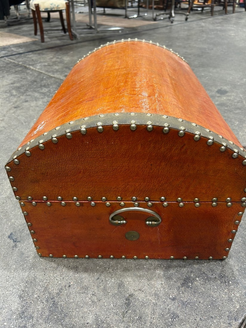 Vintage Asian-Style Faux Leather and Brass Trunk - 6