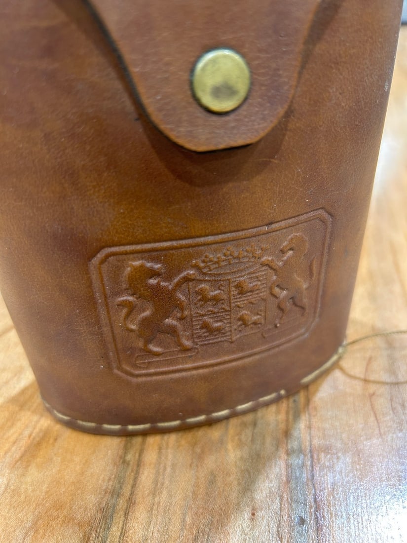 Glass Flask in Embossed Leather Case - 2