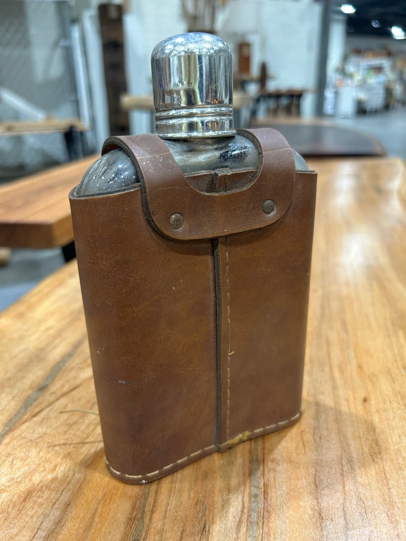 Glass Flask in Embossed Leather Case - 3