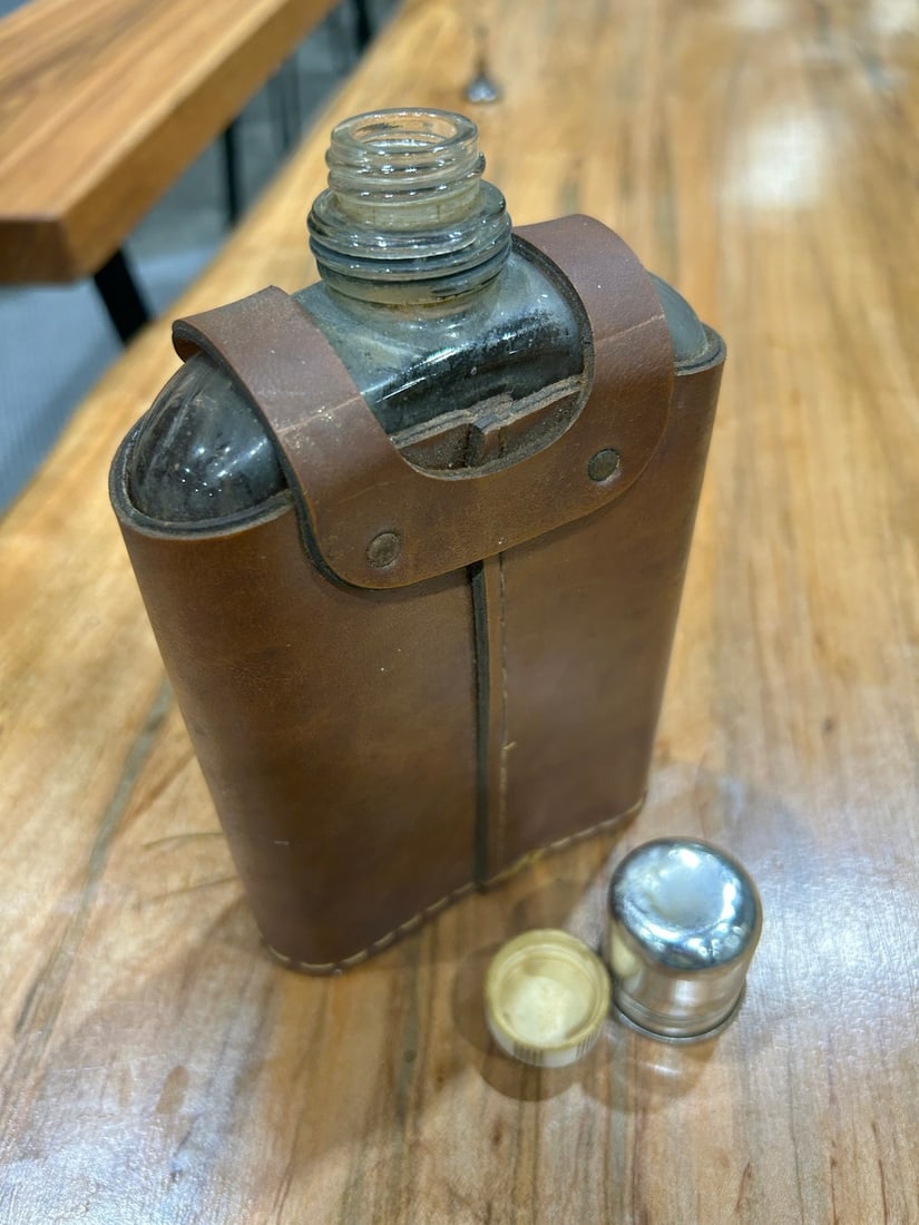 Glass Flask in Embossed Leather Case - 4