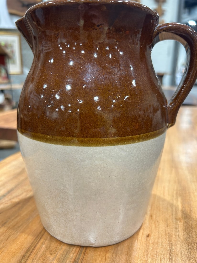 Vintage Two-Tone Glazed Pottery Jug - 3