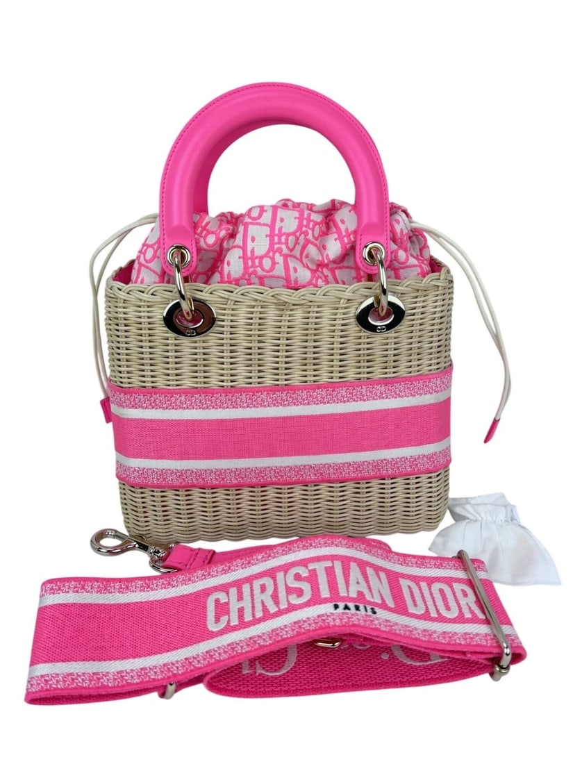 Christian Wicker Oblique Fluorescent Pink Medium Lady Bag - 2