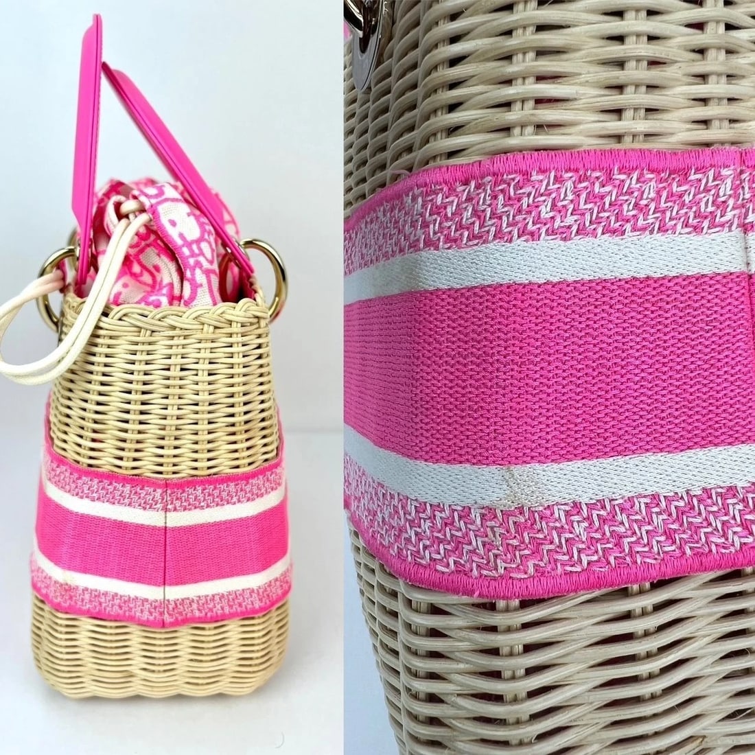 Christian Wicker Oblique Fluorescent Pink Medium Lady Bag - 3