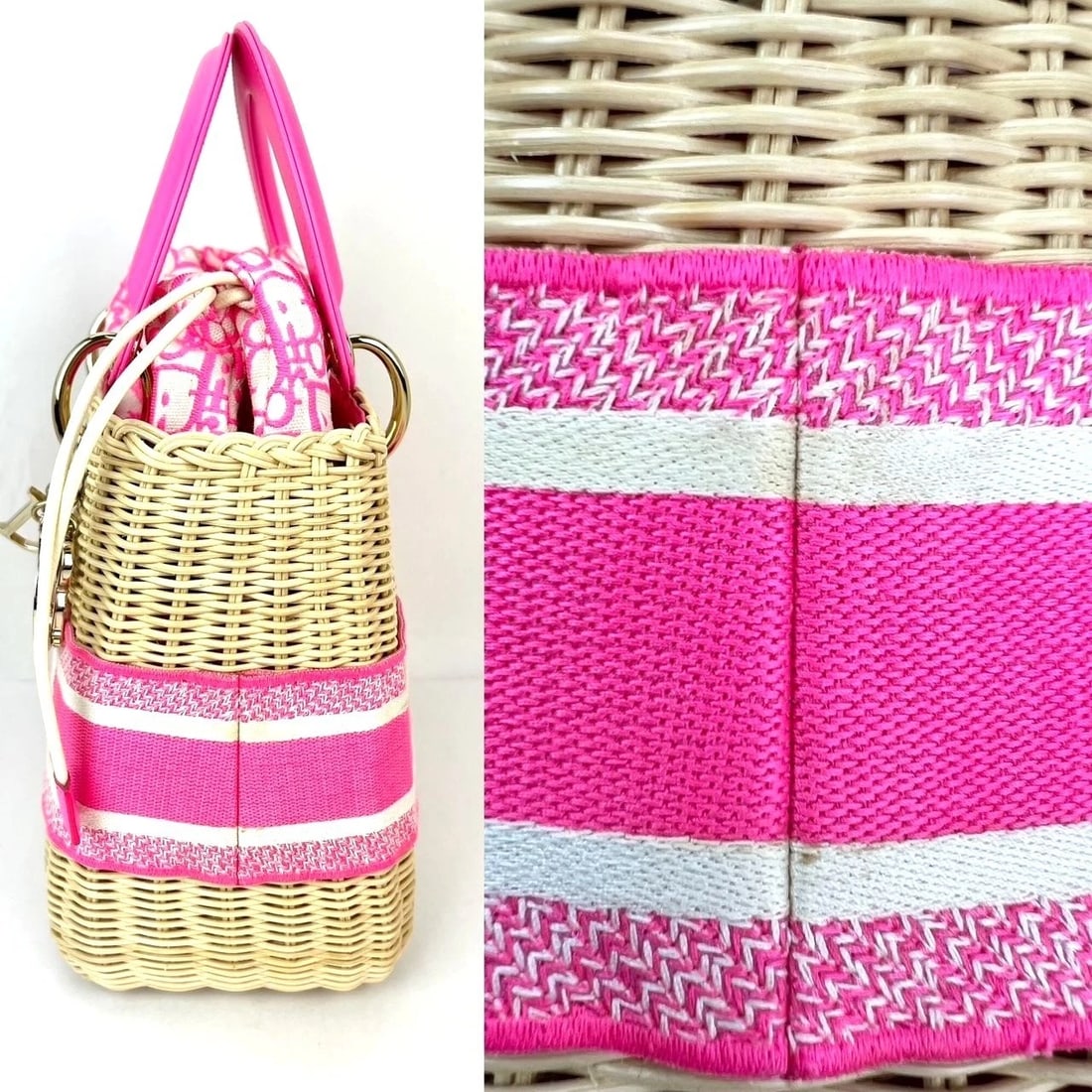 Christian Wicker Oblique Fluorescent Pink Medium Lady Bag - 4