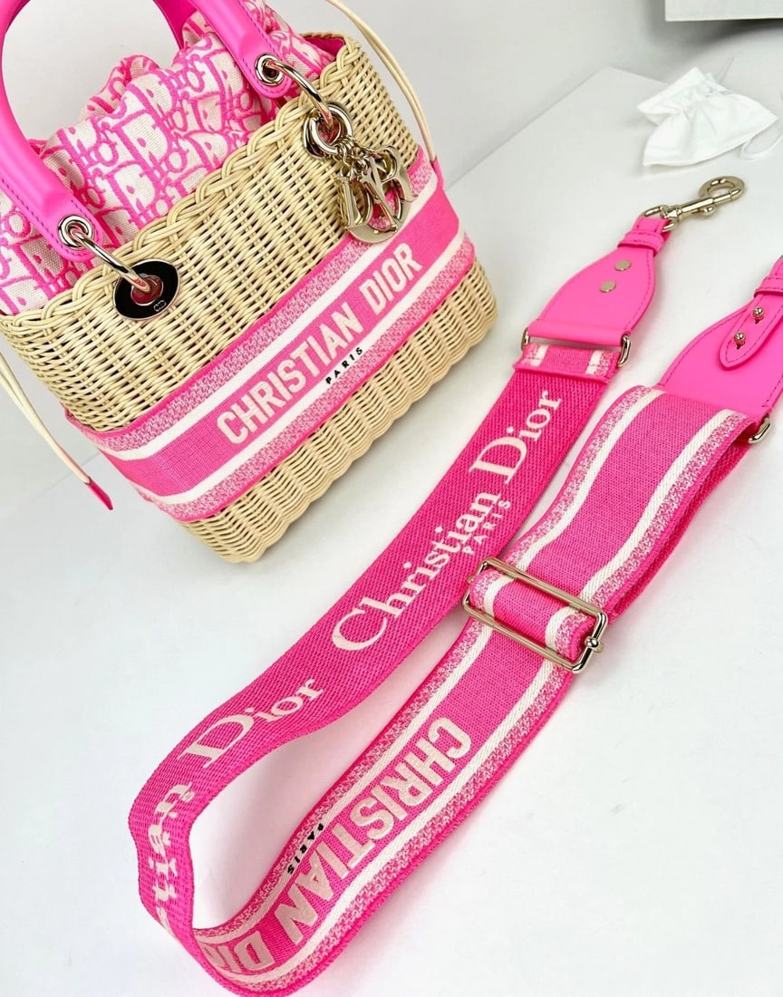 Christian Wicker Oblique Fluorescent Pink Medium Lady Bag - 6