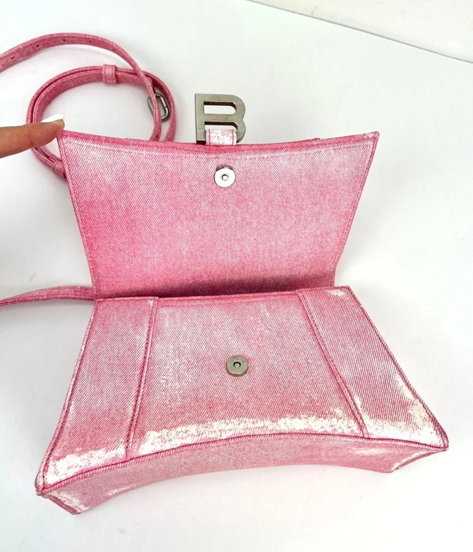 Balenciaga Pink Denim Small Hourglass Top Handle Crossbody Bag - 5