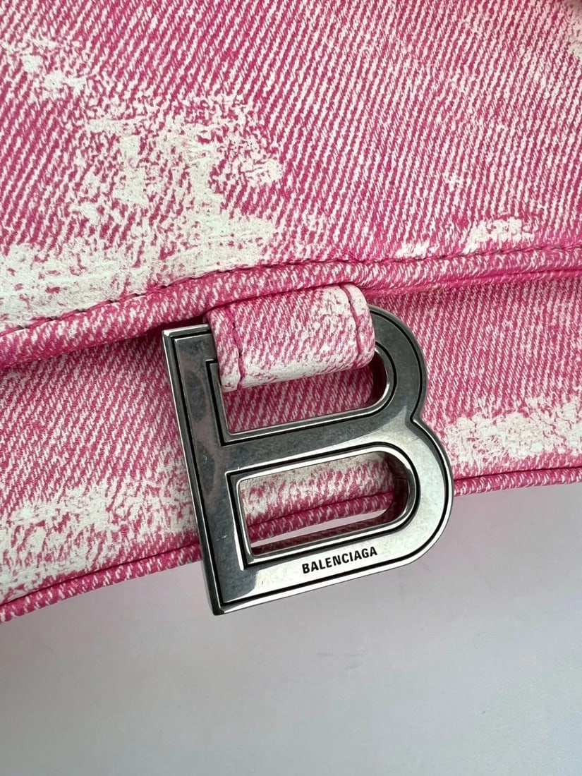 Balenciaga Pink Denim Small Hourglass Top Handle Crossbody Bag - 6