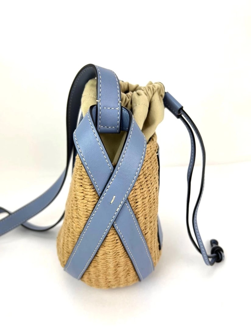 Chloe X mifuko Raffia Blue Leather Basket Shoulder Bag - 6